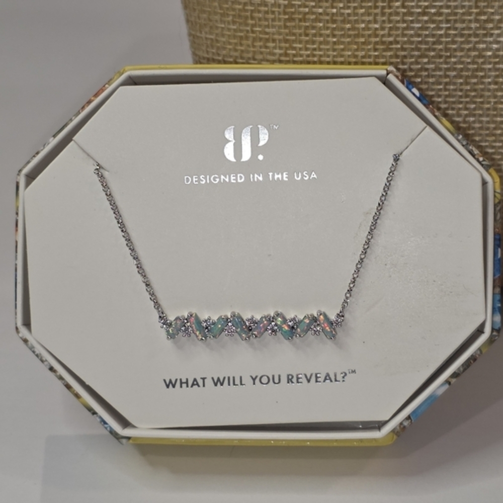 Bomb Party Life Changing Pale Green Fire Opal Silver Plated Necklace New - Picture 3 of 4